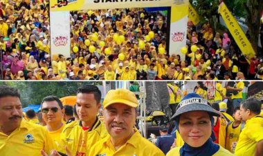 Pecahkan Rekor Dunia, Jalan Sehat HUT ke-58 Golkar Digelar di 452 Titik, Pekanbaru 'Menguning'