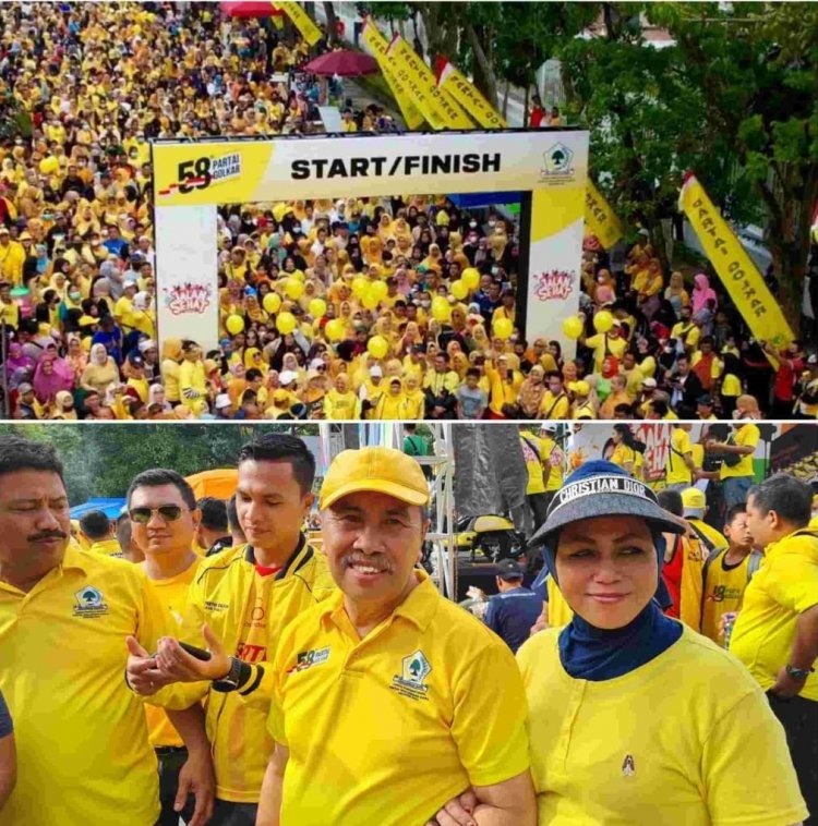 Pecahkan Rekor Dunia, Jalan Sehat HUT ke-58 Golkar Digelar di 452 Titik, Pekanbaru 'Menguning'