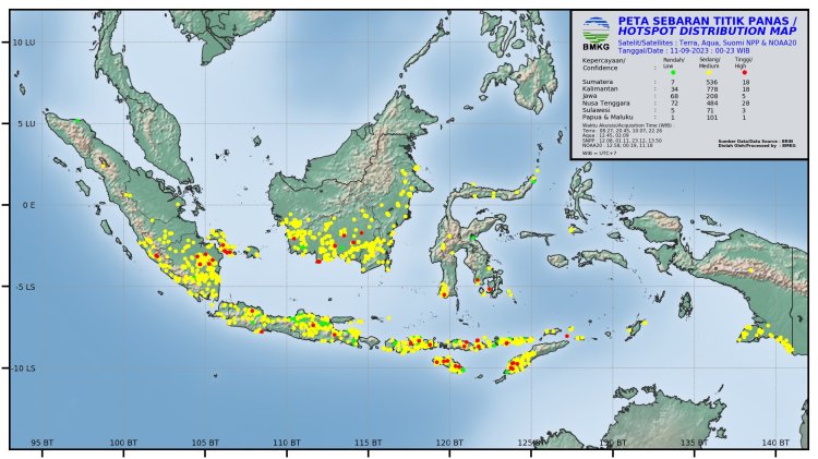 110 Titik Panas Terdeteksi di Sumatra, Satu Hotspot Terdeteksi di Kuantan Singingi