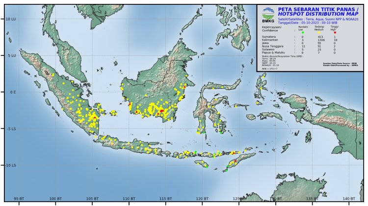 1.001 Titik Panas Terpantau BMKG di Sumatera Hari Ini, di Riau Ada 18 Titik Panas, Ini Penyebarannya