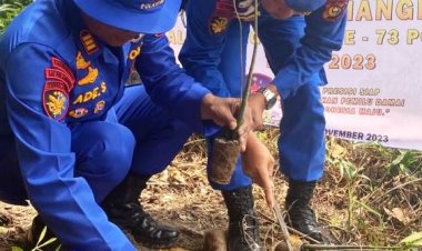 Cegah Abrasi, Polairud Polres Pelalawan Tanam Mangrove di Pesisir Pantai Teluk Meranti