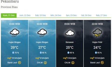 Sebagian Wilayah Riau Masih Berpotensi Hujan Lebat Disertai Petir dan Angin Kencang Hari Ini, Simak Daerahnya