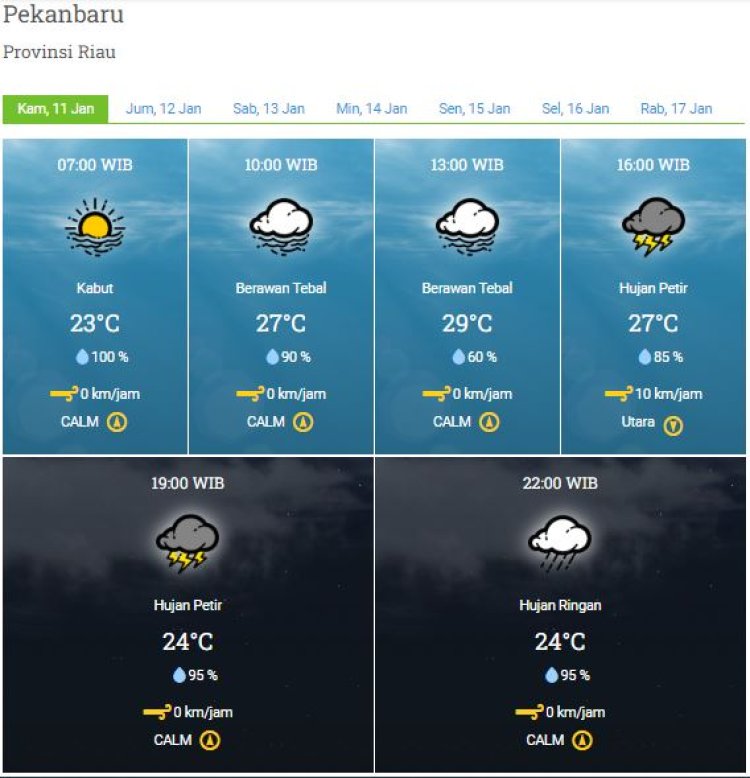 Prakiraan Cuaca BMKG, Riau Masih Berpotemsi Hujan Lebat yang Disertai Petir dan Angin Kencang, Simak Daerahnya