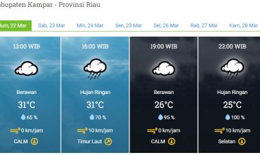 Prakiraan Cuaca BMKG Pekanbaru, Waspadai Hujan Lebat yang Disertai Petir dan Angin Kencang pada Sore Hari Ini 