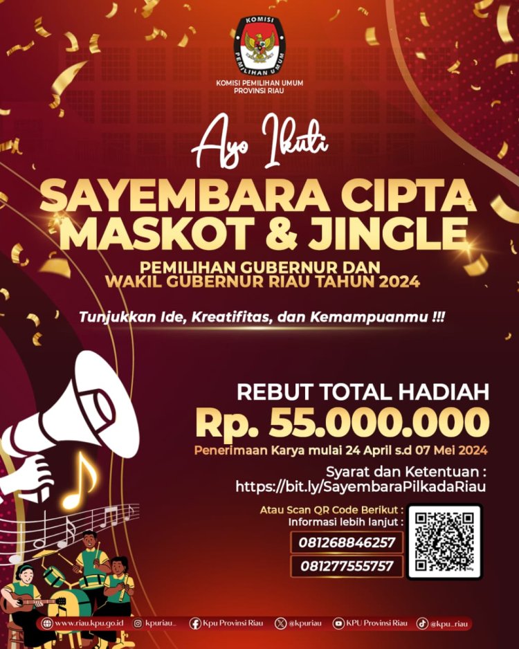 Bertotal Hadiah Rp55 Juta, KPU Riau Sayembarakan Maskot dan Jingle Pemilihan Gubernur dan Wakil Gubernur Tahun 2024