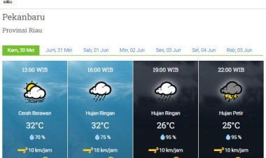 Prakiraan Cuaca BMKG, Hujan Lebat yang Disertai Petir dan Angin Kencang Masih Berpotensi di Sebagian Wilayah Riau Hari Ini