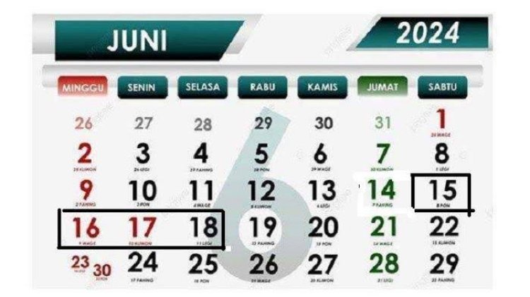 Jadwal Libur Nasional dan Cuti Bersama Juni 2024