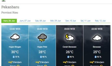Prakiraan Cuaca BMKG, Hujan Lebat yang Disertai Petir dan Angin Kencang Masih Berpotensi Mengguyur di  Wilayah Riau Hari Ini