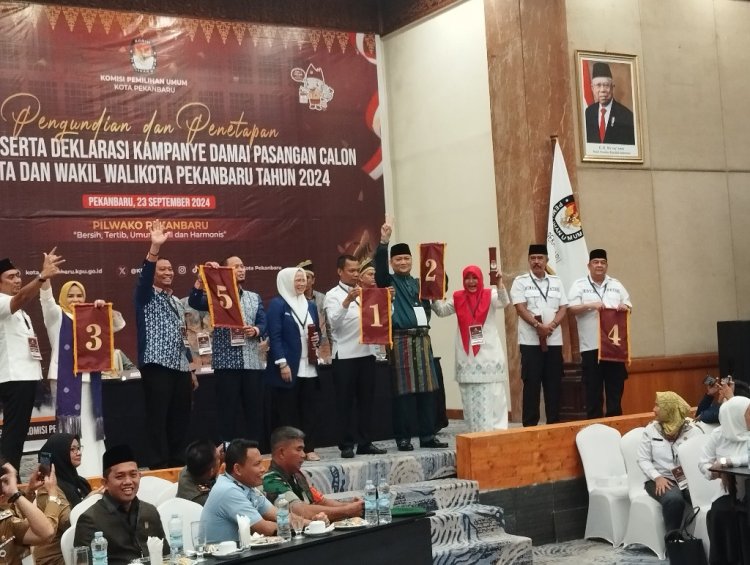 Pengundian Nomor Urut Paslon Walikota dan Wakil Walikota Pekanbaru, Muflihun1, Instiawati 2, Ida 3, Edy Natar 4, Agung 5