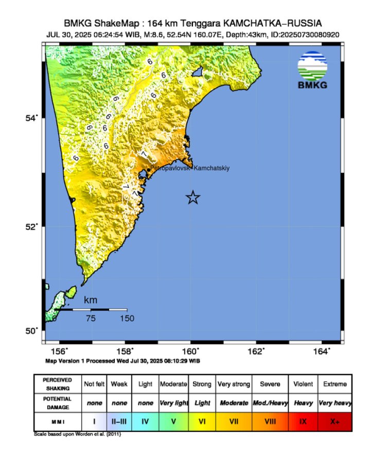 Gempa Rusia 8.6, BMKG Keluarkan Peringatan Tsunami di Gorontalo, Maluku Utara, Papua Barat, Papua dan Sulawesi Utara
