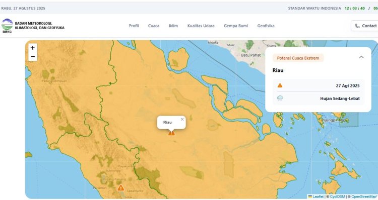 Prakiraan Cuaca Riau Hari Ini, Waspadai Potensi Hujan Lebat Disertai Petir dan Angin Kencang