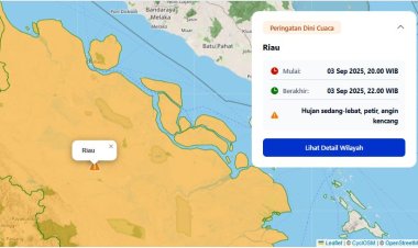 Prakiraan Cuaca Riau Hari Ini, BMKG Stasiun Pekanbaru Keluarkan Peringatan Dini Waspadai Hujan Lebat Disertai Petir