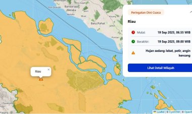 Prakiraan Cuaca Riau 19 September 2025, BMKG Keluarkan Peringatan Dini Hujan Lebat Disertai Petir dan Angin Kencang