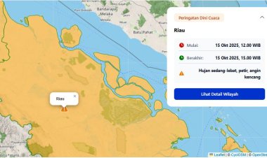 Prakiraan Cuaca Riau 15 Oktober 2025, BMKG Keluarkan Peringatan Dini Hujan Lebat Disertai Petir dan Angin Kencang
