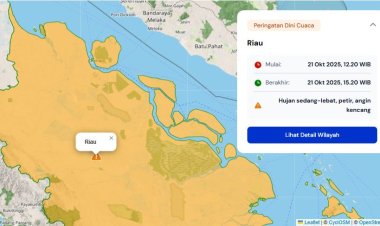 Prakiraan Cuaca Riau 21 Oktober 2025, BMKG Minta Waspadai Hujan Lebat yang Disertai Petir dan Angin Kencang