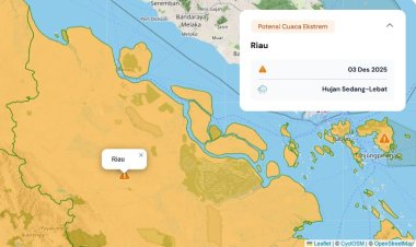 Prakiraan Cuaca Riau 3 Desember 2025, BMKG Minta Waspadai Hujan Lebat Disertai Petir dan Angin Kencang