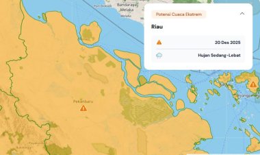 Prakiraan Cuaca Riau 20 Desember 2025, BMKG Terbitkan Peringatan Dini Waspada Hujan Lebat Disertai Petir dan Angin Kencang