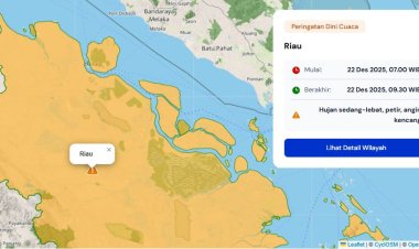 Prakiraan Cuaca Riau 22 Desember 2025, BMKG Terbitkan Peringatan Dini Waspada Hujan Lebat Disertai Petir dan Angin Kencang