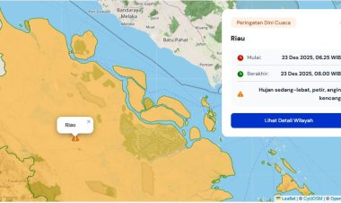Prakiraan Cuaca Riau 23 Desember 2025, BMKG Terbitkan Peringatan Dini Waspada Hujan Lebat Disertai Petir dan Angin Kencang