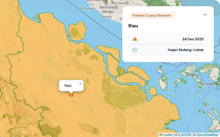 Prakiraan Cuaca Riau 24 Desember 2025, BMKG Minta Waspadai Hujan Lebat Disertai Petir dan Angin Kencang