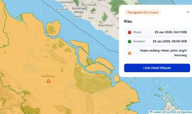 Prakiraan Cuaca Riau 29 Januari 2026, Ada Hujan Intensitas Ringan pada Sore hingga Malam, Ada 47 Hotspot di Bumi Lancang Kuning