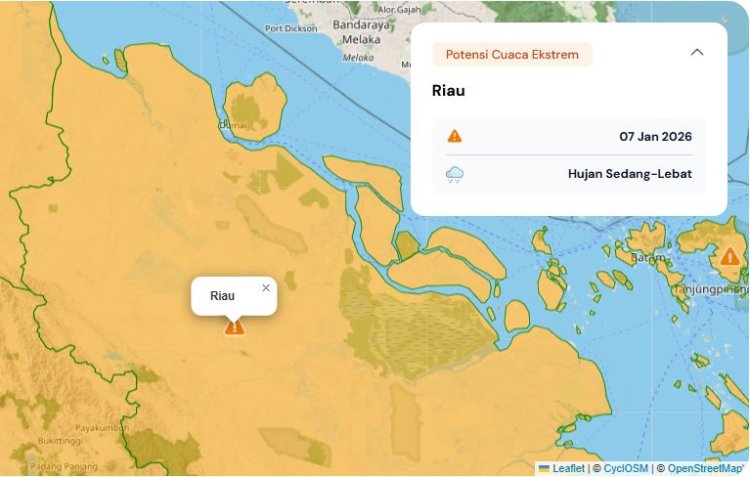 Prakiraan Cuaca Riau 7 Januari 2026, BMKG Minta Masyarakat Waspada Hujan Lebat Disertai Petir dan Angin Kencang