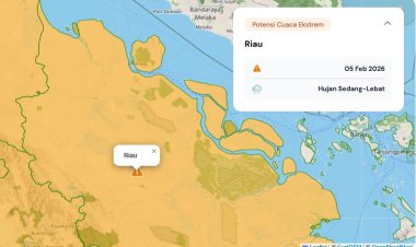 Prakiraan Cuaca Riau 5 Februari 2026, BMKG Terbitkan Peringatan Dini Waspada Hujan Lebat Disertai Petir dan Angin Kencang Malam Hari