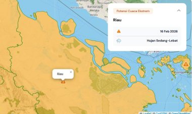 Prakiraan Cuaca Riau 16 Februari 2026, Peringatan Dini BMKG: Waspada Hujan Lebat Disertai Petir dan Angin Kencang Siang dan Malam Hari