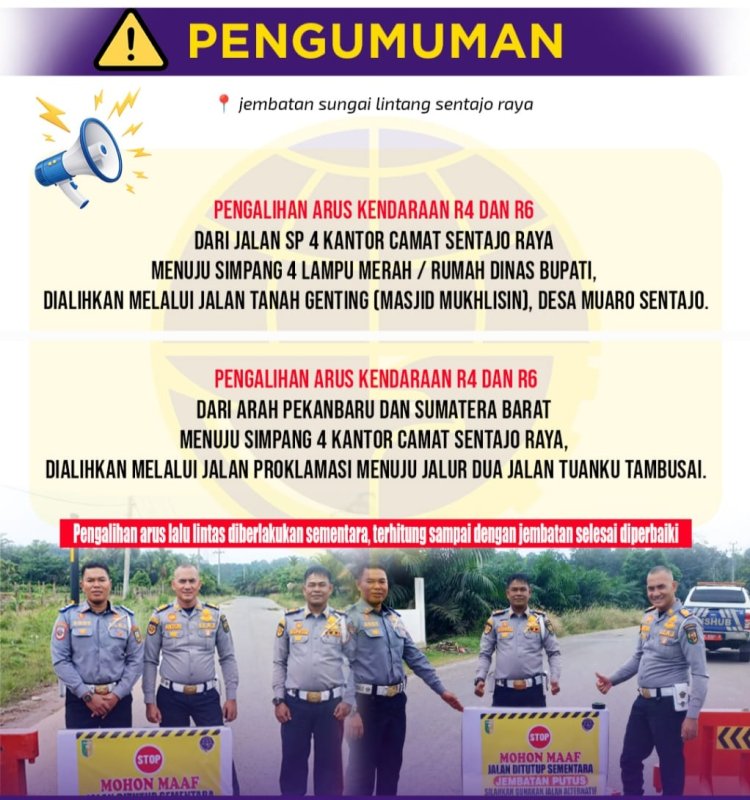 Dishub Kuansing Alihkan Arus Lalin di Kawasan Jembatan Sungai Lintang Sentajo Raya