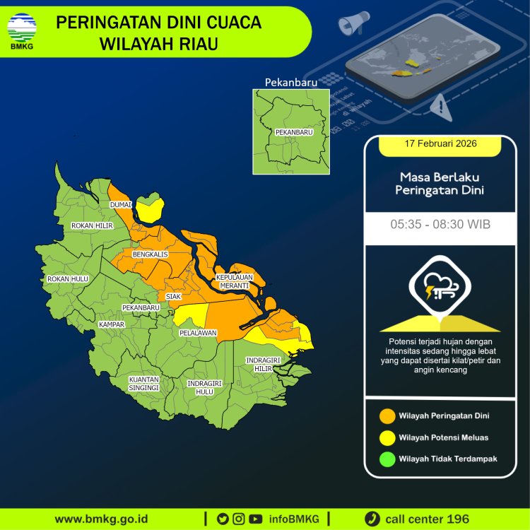 BMKG Terbitkan Peringatan Dini Cuaca 17 Februari 2026, Waspada Hujan Lebat Disertai Petir dan Angin Kencang