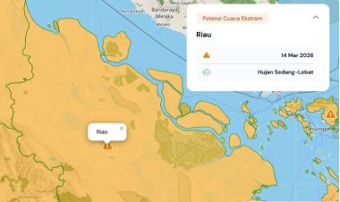 Prakiraan Cuaca Riau 14 Maret 2026, BMKG Terbitkan Peringatan Dini Waspada Hujan Lebat Disertai Petir dan Angin Kencang Hari Ini