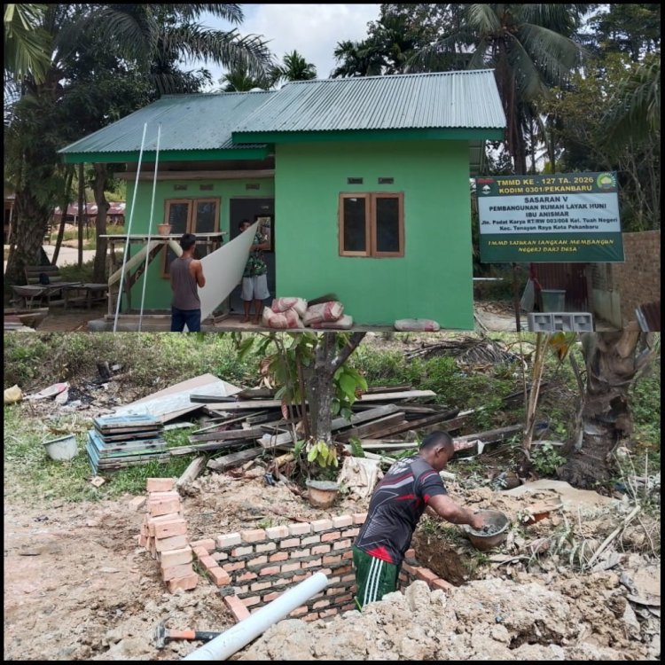 Semangat Tanpa Lelah, Satgas TMMD ke-127 Kodim 0301/Pekanbaru Percepat Penyelesaian Rumah Anismar