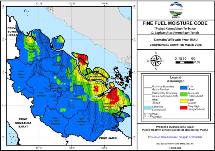 Prakiraan Cuaca Riau 8 Maret 2026, BMKG Ungkap Hujan Ringan di Sebagian Wilayah, Ada 18 Titik Panas di Bumi Lancang Kuning