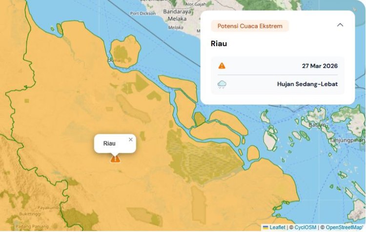 Prakiraan Cuaca Riau 27 Maret 2026, BMKG Terbitkan Peringatan Dini Waspada Hujan Lebat Disertai Petir dan Angin Kencang Malam Ini
