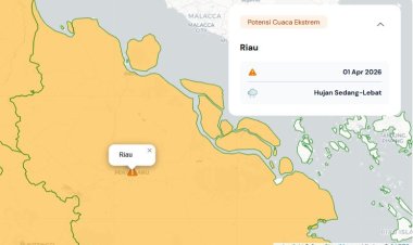 Prakiraan Cuaca Riau 1 April 2026, BMKG Terbitkan Peringatan Dini Waspada Hujan Lebat Disertai Petir dan Angin Kencang Hari Ini