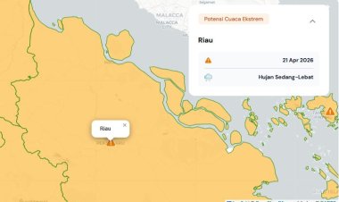 Prakiraan Cuaca Riau 21 April 2026, Peringatan Dini BMKG Waspada Hujan Lebat Disertai Petir dan Angin Kencang Siang dan Malam Hari