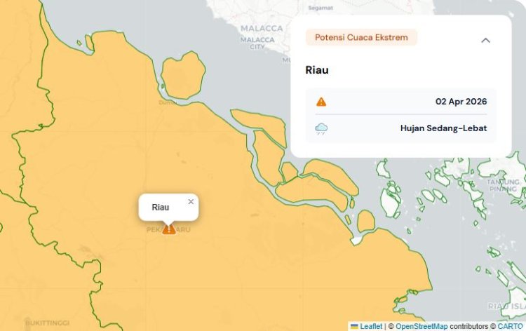 Prakiraan Cuaca Riau 2 April 2026, Hanya Ada Hujan Ringan hingga Sedang Malam Hari di Sejumlah Daerah di Riau