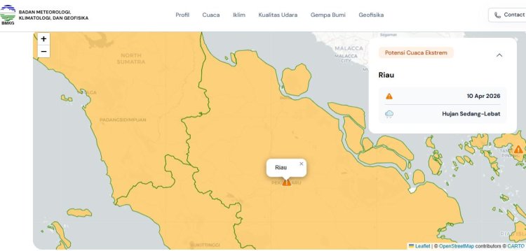 Prakiraan Cuaca Riau 10 April 2026, Peringatan Dini BMKG Waspada Hujan Lebat Disertai Petir dan Angin Kencang Sore Ini