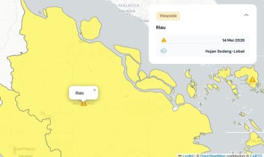 Prakiraan Cuaca Riau 14 Mei 2026, BMKG Terbitkan Peringatan Dini Waspada Hujan Lebat Disertai Petir dan Angin Kencang Sore Atau Malam Hari