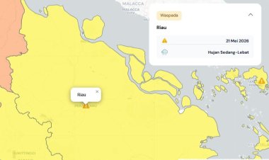 Prakiraan Cuaca Riau 21 Mei 2026, BMKG Terbitkan Peringatan Dini Waspada Hujan Lebat Disertai Petir dan Angin Kencang Hari Ini