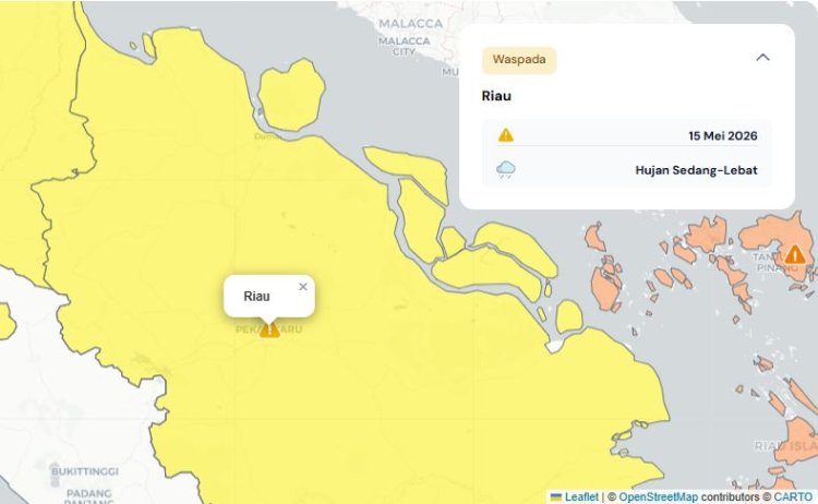 Prakiraan Cuaca Riau 15 Mei 2026, Hampir Seluruh Riau Hujan Hari Ini, Dampak Fenomena Gelombang Ekuatorial Kelvin