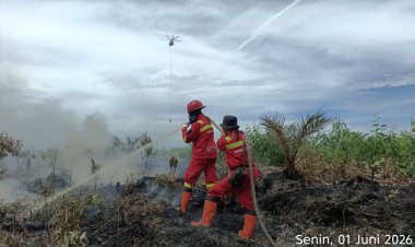 13 Titik Panas Menyala di Rokan Hilir, Tim Manggala Agni Daops V Dumai Berjibaku Padamkan Karhutla di Rantau Bais