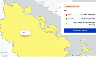 Prakiraan Cuaca Riau 4 Juni 2026, Peringatan Dini BMKG Waspada Hujan Lebat Disertai Petir dan Angin Kencang Malam dan Dini Hari