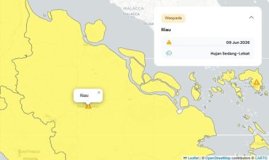 Prakiraan Cuaca Riau 9 Juni 2026, Peringatan Dini BMKG Waspada Hujan Lebat Disertai Petir dan Angin Kencang Sore Hari