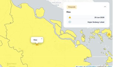Prakiraan Cuaca Riau 29 Juni 2026, Peringatan Dini BMKG Waspada Hujan Lebat Disertai Petir dan Angin Kencang Sore dan Dini Hari