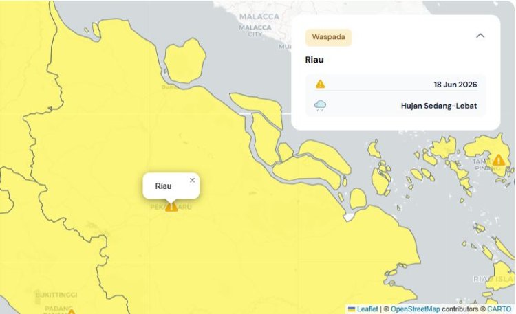 Prakiraan Cuaca Riau 18 Juni 2026, Masih Ada Hujan Ringan di Kampar dan Pekanbaru pada Malam dan Dini Hari