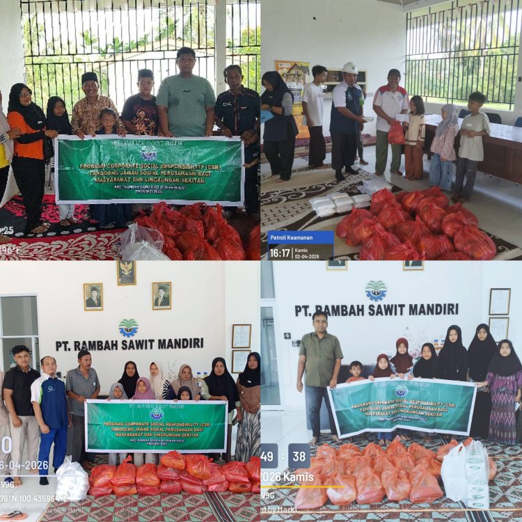 Wujud Kepedulian Sosial, PT Rambah Sawit Mandiri Salurkan 412 Paket Sembako di Tiga Desa