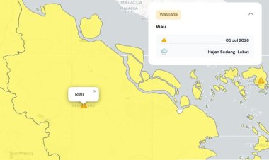 Prakiraan Cuaca Riau 5 Juli 2026, Peringatan Dini BMKG Waspada Hujan Lebat Disertai Petir dan Angin Kencang Siang dan Malam Hari