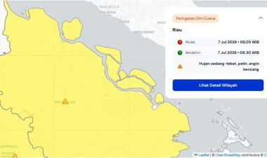 Prakiraan Cuaca Riau 7 Juli 2026, BMKG Terbitkan Peringatan Dini Waspada Hujan Lebat Disertai Petir dan Angin Kencang Pagi Ini