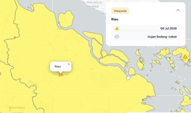 Prakiraan Cuaca Riau 8 Juli 2026, Peringatan Dini BMKG Waspada Hujan Lebat Disertai Petir dan Angin Kencang Siang atau Sore Hari